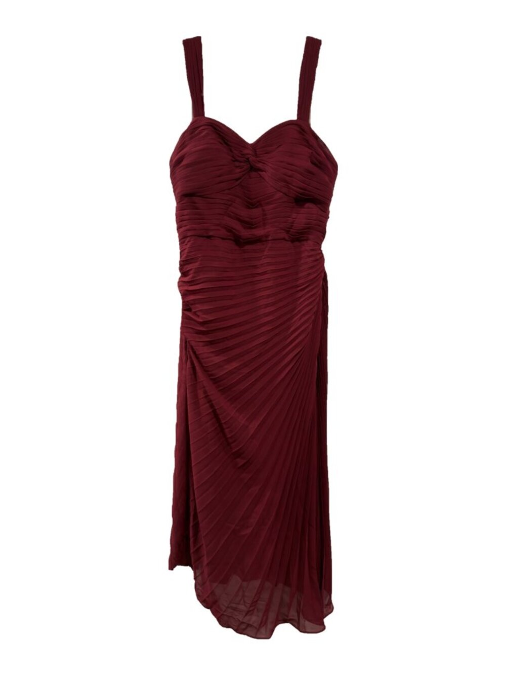 Chiffon Pleated Asymmetrical Dress Burgundy